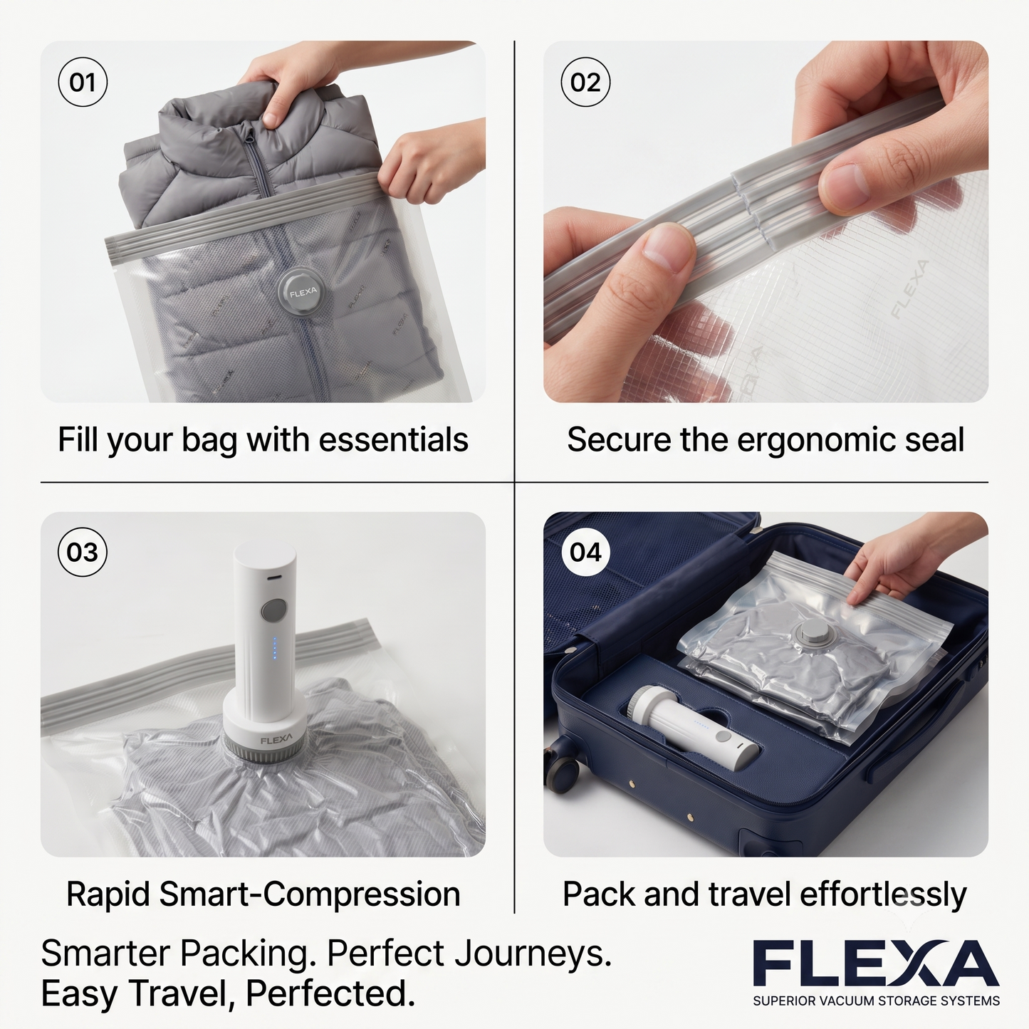 FLEXA VacuPack — Travel Compression Bags with Electric Pump