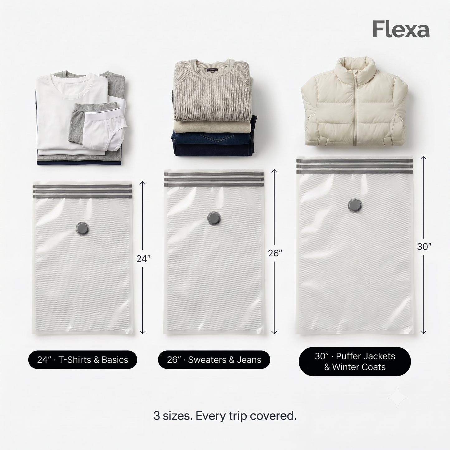 FLEXA VacuPack — Travel Compression Bags with Electric Pump
